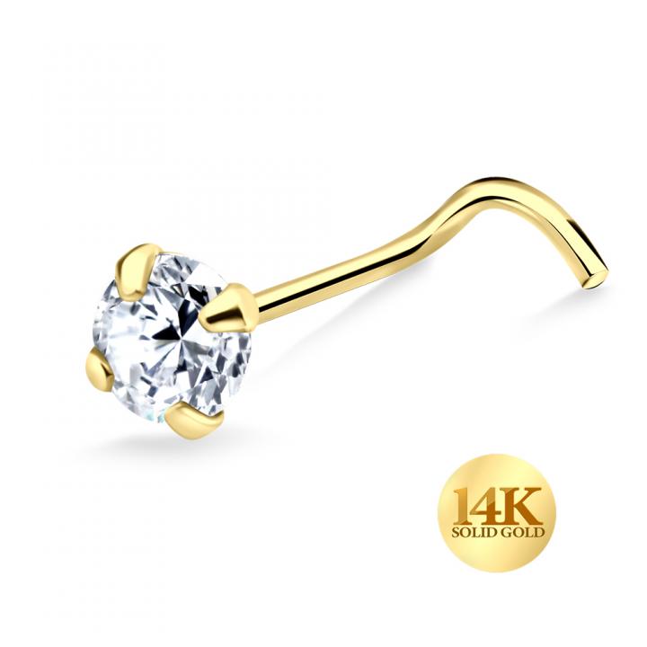 🦚 14karat Gold Nasenstecker Spirale Nasenpiercing Gelbgold 3mm-Kristall mit Geschenkbox 🦚 14karat Gold Nasenstecker Spirale Nasenpiercing Gelbgold 3mm-Kristall mit Geschenkbox