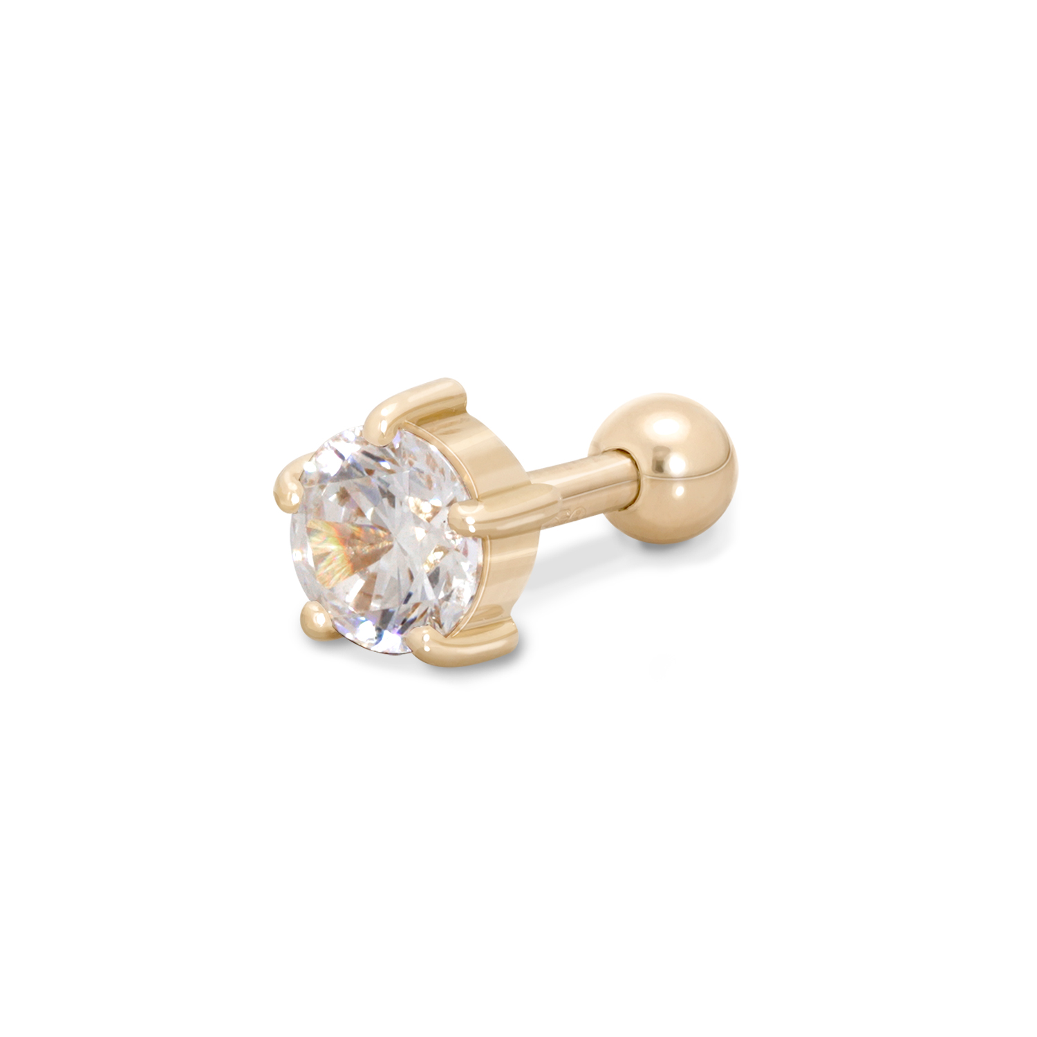 Exklusives 18Karat Echtgold Gelbgold Ohrpiercing Helix Tragus mit 4.5mm-Kristall