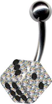 14175 Bauchnabelpiercing Würfel Multi Kristall Kugel weiss-schwarz