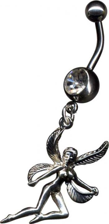 p1312_4 RAUS-DAMIT-PREIS Bauchnabelpiercing mit Elfe kristallklar Stahl Schmuck