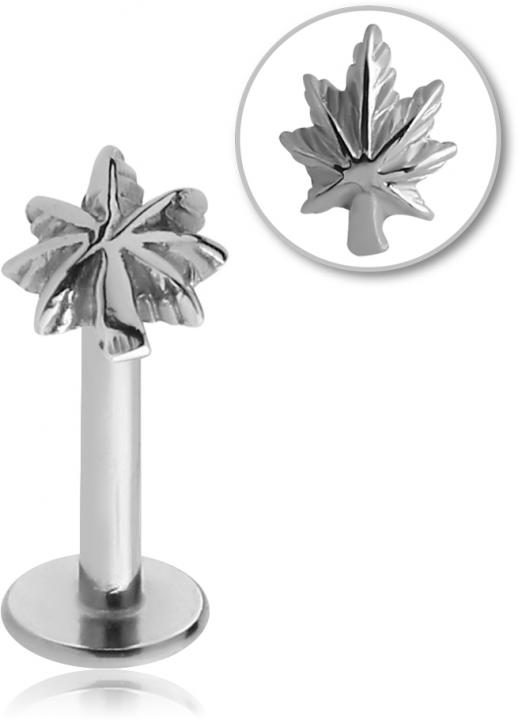 MLBSC34 Piercing Labret Hanfblatt aus Stahl 1.2 mm Stecker von 5 bis 12mm