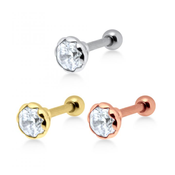 Helix Tragus Piercing eingefasster 5mm-Kristall silberfarbig goldfarbig roségoldfarbig