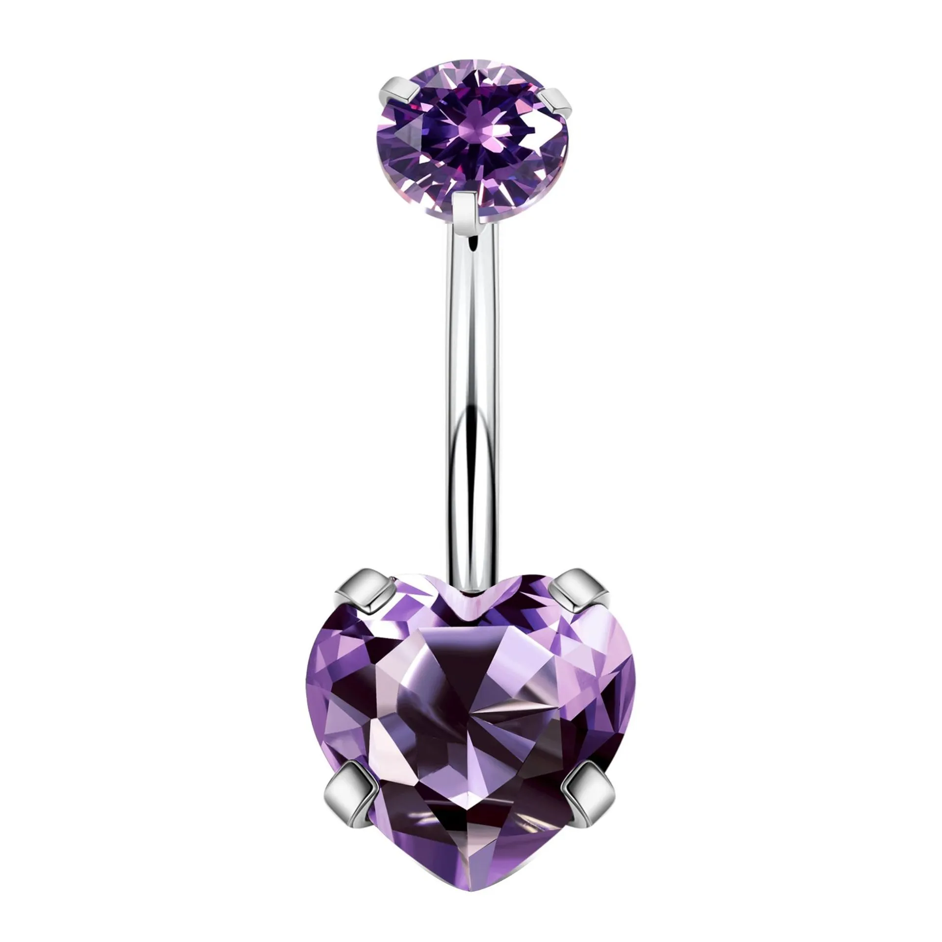 Bauchnabelpiercing Titan G23 mit eingefassten Kristallen Herzform lila