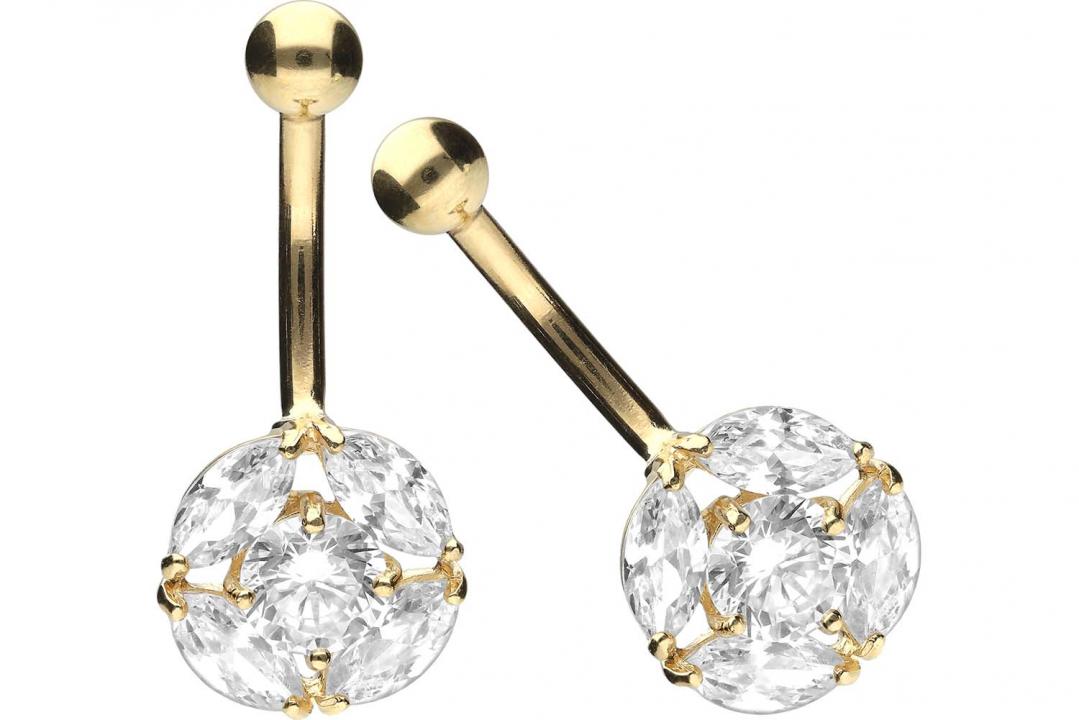🦚 Bauchnabelpiercing 18karat Gold Gelbgold mit eingefasstem 10mm-Kristall 🦚 Bauchnabelpiercing 18karat Gold Gelbgold mit eingefasstem 10mm-Kristall