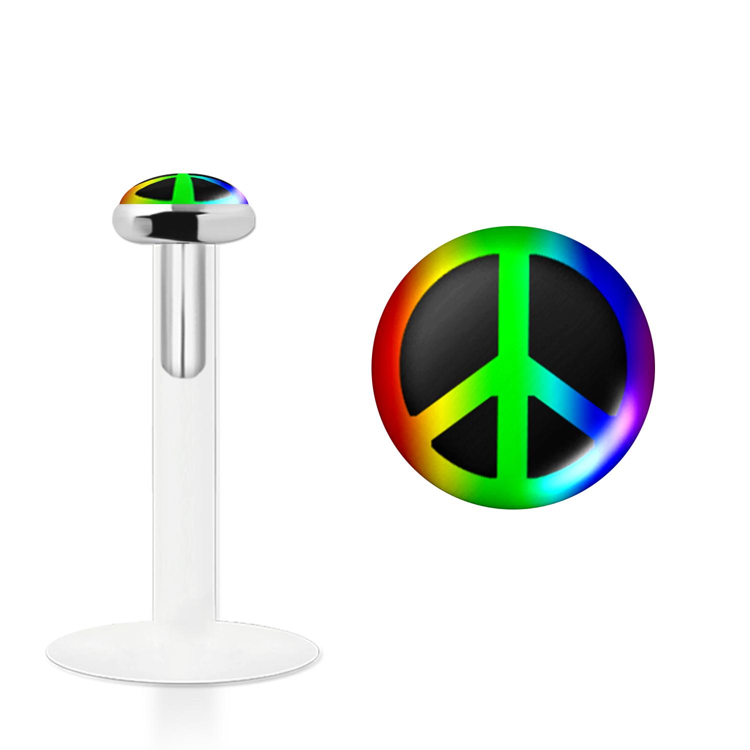 Labret Stecker Bioflex mit Steckaufsatz aus Silber und Logo-Motiv Peace