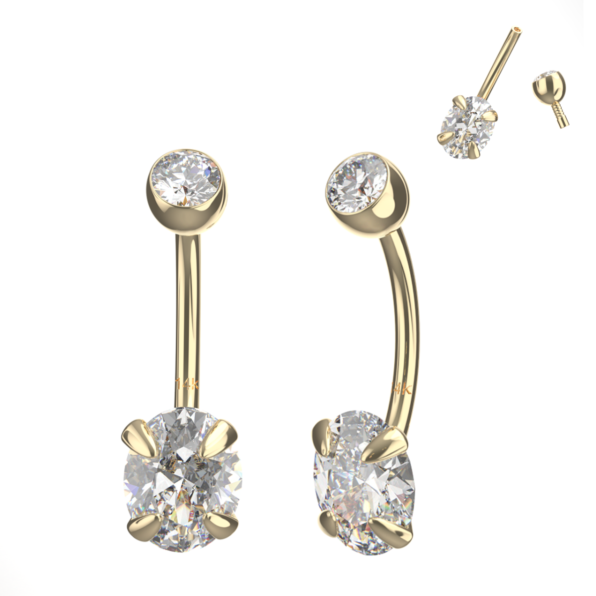 Bauchnabelpiercing 14karat Gold Gelbgold mit eingefasstem 8mm-Kristallherz oval Bauchnabelpiercing 14karat Gold Gelbgold mit eingefasstem 8mm-Kristallherz oval