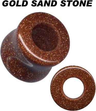 35023 Double Flared Flesh Tunnel Gold Braun Sandstein Ohrpiercing