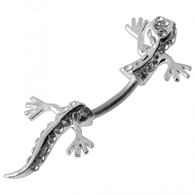 Bauchnabelpiercing Titan 925er Silber-Motiv Salamander  8mm/10mm/12mm Stablänge