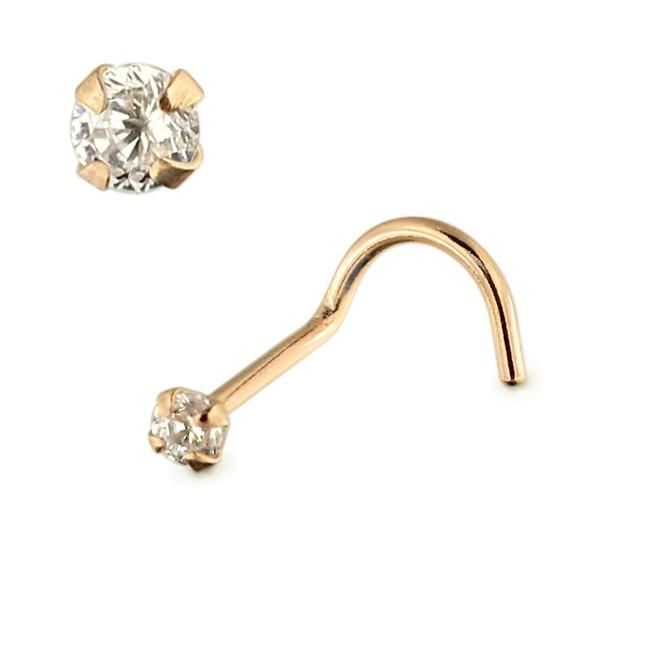 14karat Echtgold Nasenstecker Spirale Nasenpiercing Roségold mit 2mm-Kristall