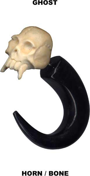 p3634_4 Fake Piercing Expander Totenkopf Büffelhorn Dehnungssichel Claw