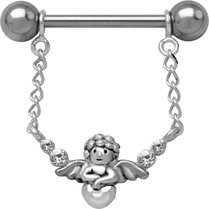 Brustwarzenpiercing Kristall Engel Schild mit Barbell Nipple Piercing