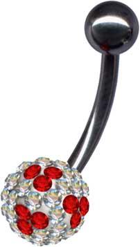 14162 Bauchnabelpiercing Multi Kristall Stahl Banane 8mm Kugel