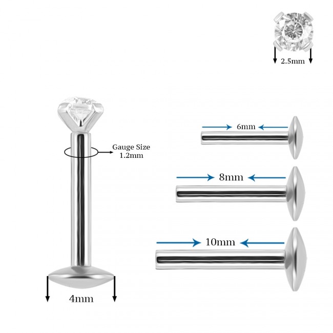 Helix Tragus Piercing Labret silberfarbig mit 2.5mm-Kristall