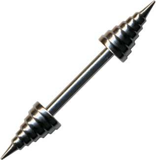 p1436_6 Piercing Barbell Speerspitzen Stahl Hantel 1.2 / 1.6mm in 18 Längen