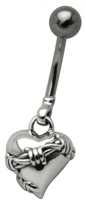 bp-559_kopie Bauchnabelpiercing Dornen Herz Silber Stahl Banane 10mm
