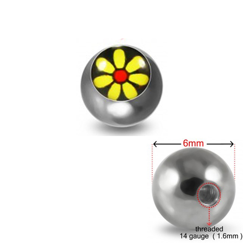 Schraubkugel aus Chirurgenstahl 316L mit Motiv Blume