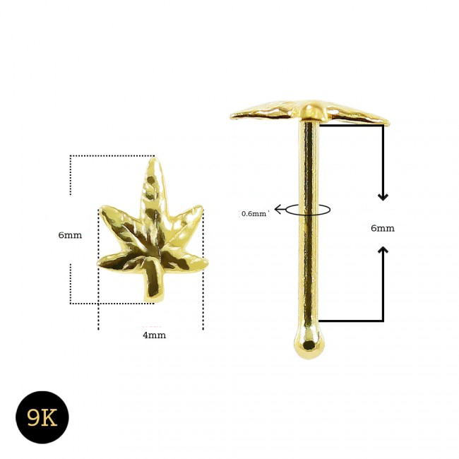 Nasenstecker Pin 9k Gelbgold Nasenpiercing Cannabis mit Geschenkbox