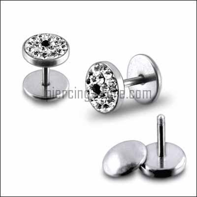 Ohr Piercing Fake Plug Multi Kristall Schwarz/Weiss Stahl Ohrstecker