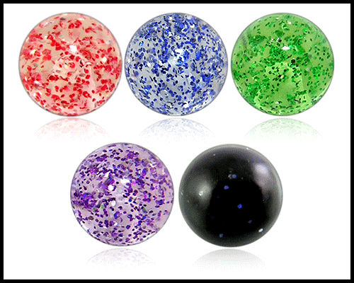 Piercing Acryl Kugel Neon Glitzer 6 Farben Verschluss 1.6 Schraubkugel