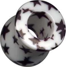 32161 Double Flared Flesh Tunnel Weiß Sterne Schwarz Acryl Ohrpiercing