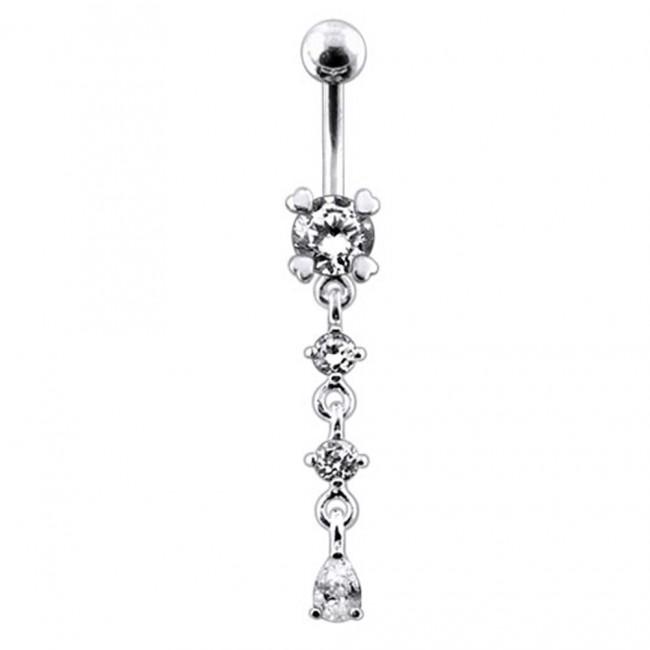 Bauchnabelpiercing Titan 925er Silber-Motiv Kristalldesign  8mm/10mm/12mm Stablänge