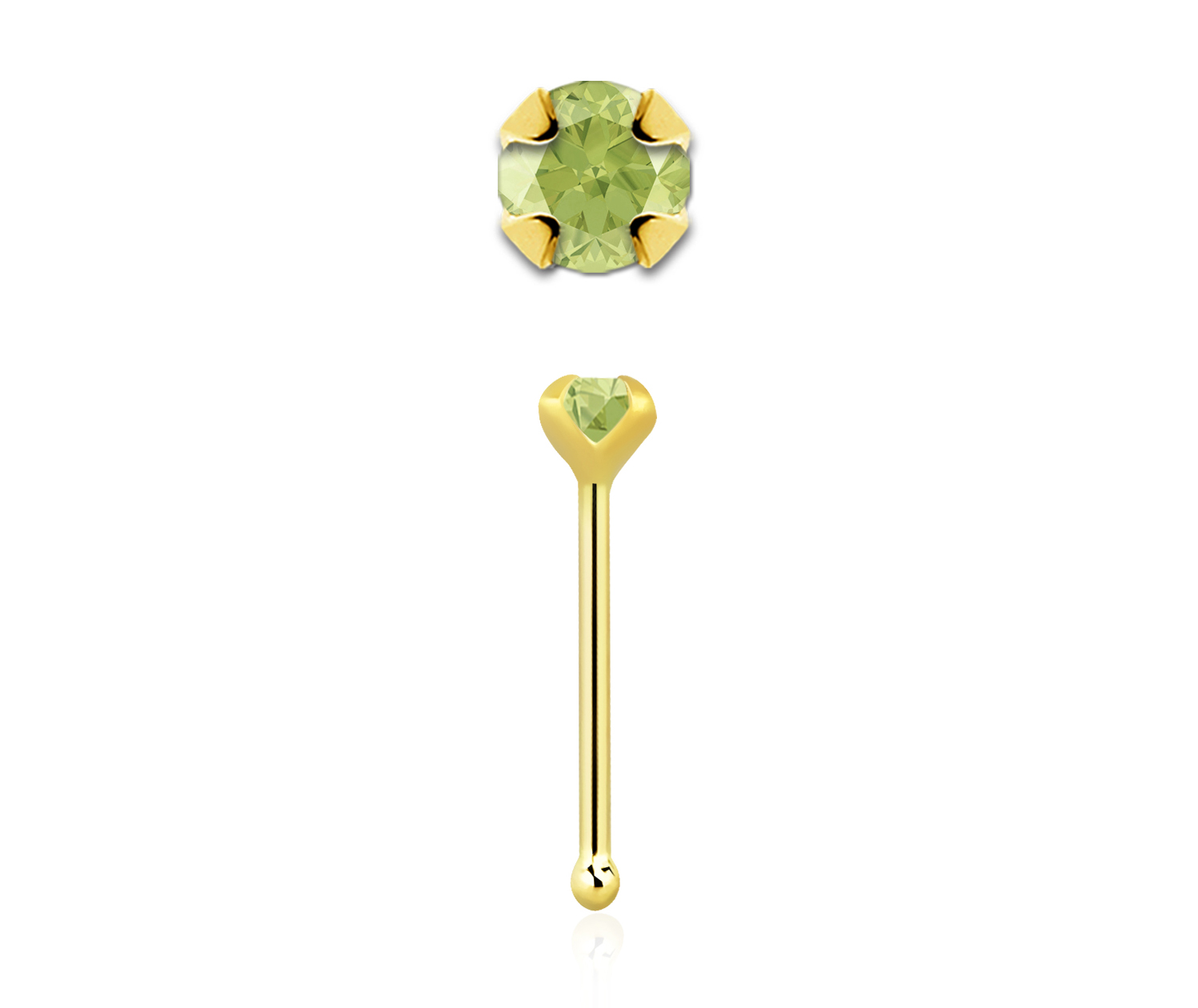 14karat Echtgold Gelbgold Nasenstecker Pin echter Peridot mit Geschenkbox