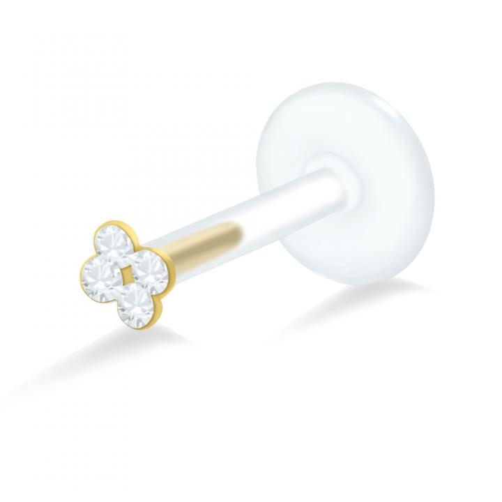 PTFE Tragus Labret vier Kristalle silber schwarz goldfarbig roségoldfarbig