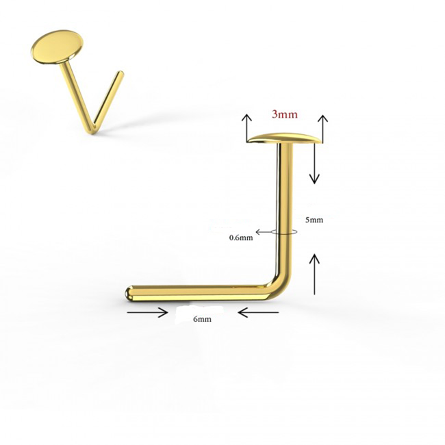 14karat Echtgold Nasenstecker Nasenpiercing Gelbgold 3mm-Disc mit Geschenkbox