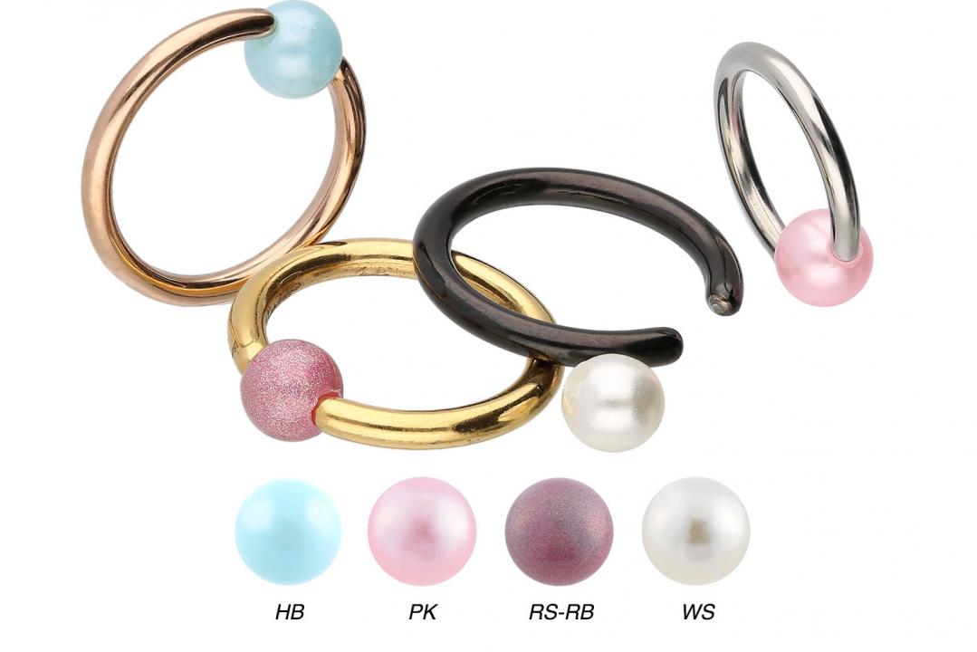 SL244 BCR Klemmring mit synthetischer Perle silber schwarz goldfarbig roségoldfarbig