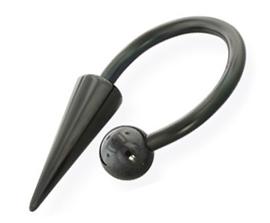 2159_4 Circular Hufeisen Piercing Schwarz lange Spitze und Kugel 1,2/1,6mm