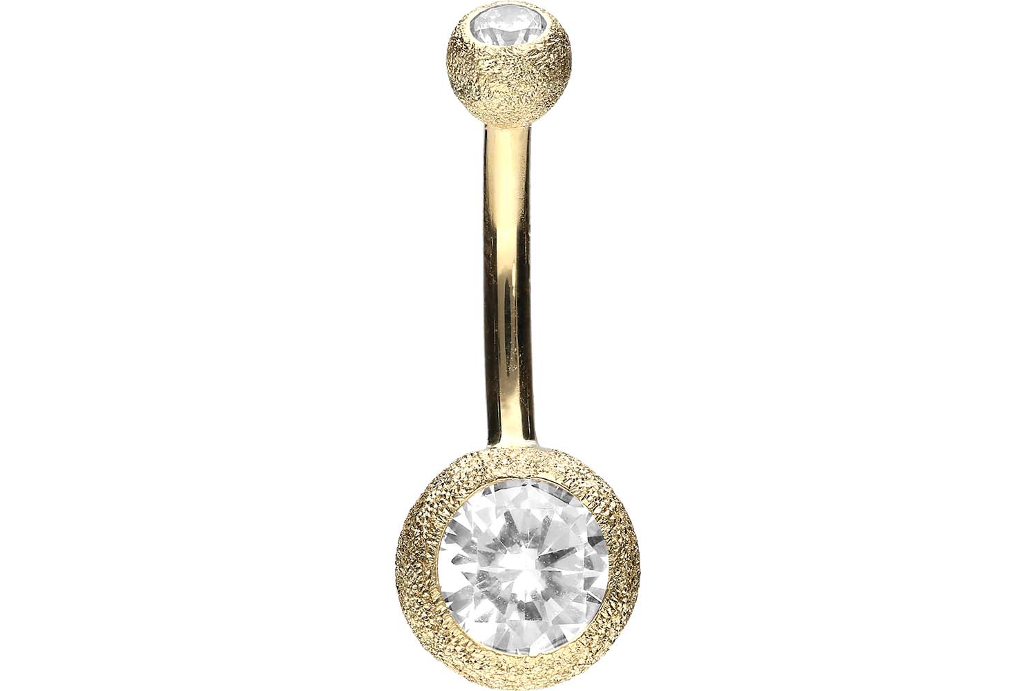 Bauchnabelpiercing 18karat Echtgold Gelbgold Diamantoptik mit zwei Kristallkugeln