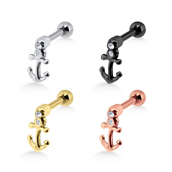 Helix Tragus Piercing Anker silberfarbig schwarz goldfarbig roségoldfarbig