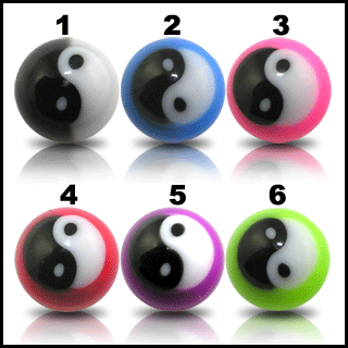 Piercing Acryl Kugel Yin Yang 5 Farben Verschluss 1.6mm Schraubkugel