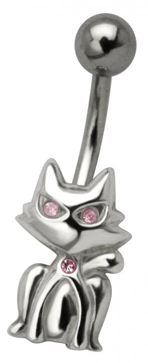 bp-551_kopie Bauchnabelpiercing Kitty Katze mit Kristall Steinen Rosa