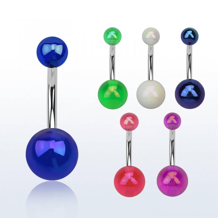 Bauchnabelpiercing Stahl oder Titan Acrylperlen mit Regenbogen-Glanzoptik