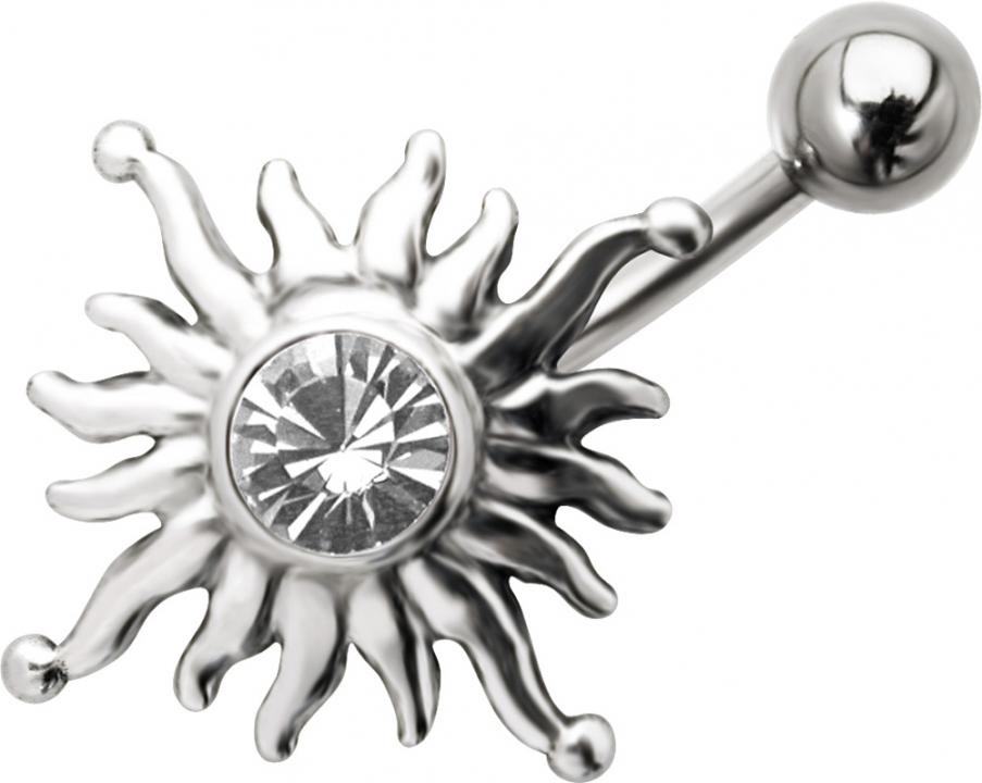 bp235_kopie Bauchnabelpiercing Kristall Sonne weiß Stahl Banane 10mm