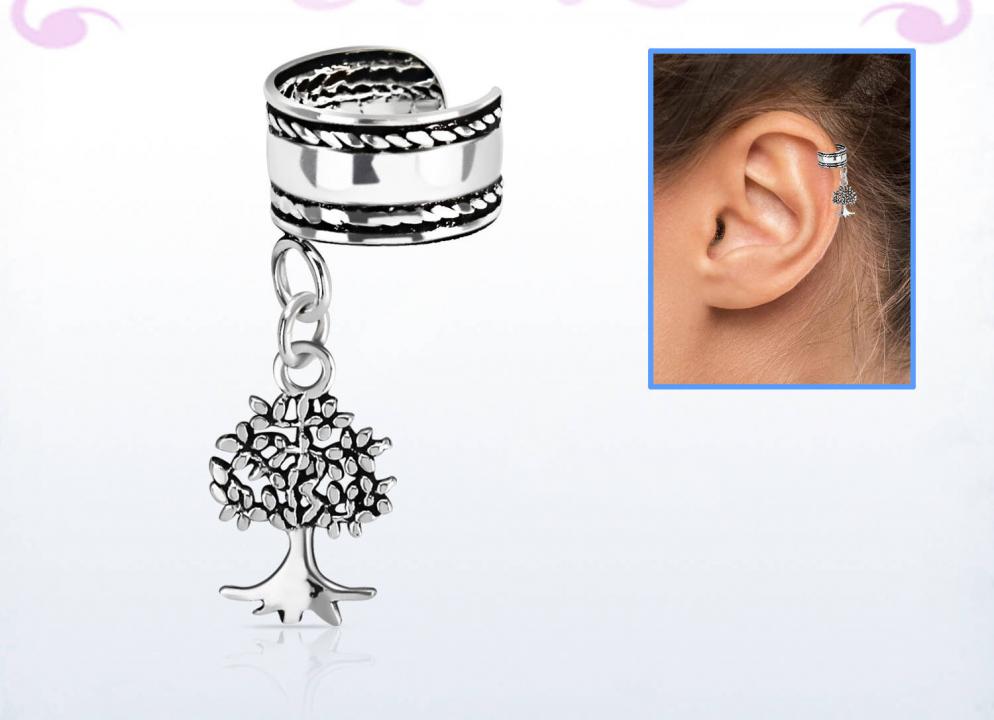 Ohrklemme Ear Cuff aus Silber mit Anhänger Lebensbaum
