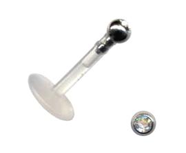 p3321_3 Bioplastic Piercing Labret Stecker Kristall Kugel 1.2 x 8mm