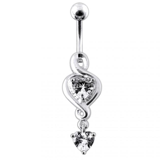 Bauchnabelpiercing Titan G23 mit 925er Silber-Motiv Herzen  8mm/10mm/12mm Stablänge