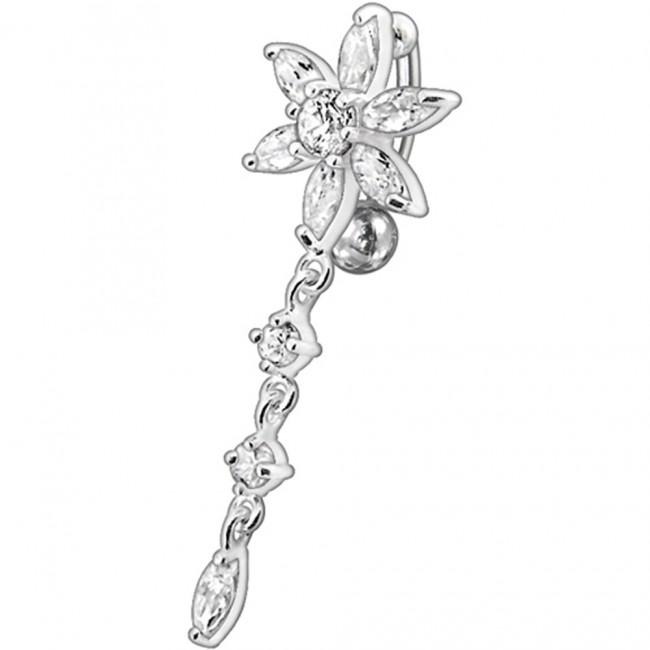 🦚 Bauchnabelpiercing Titan 925er Silber-Motiv Blume  8mm/10mm/12mm Stablänge