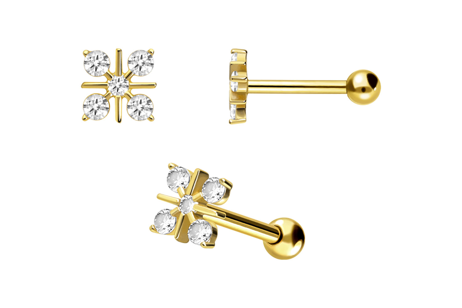 18Karat Echtgold Ohrpiercing Helix Tragus Kristallstern Gelbgold