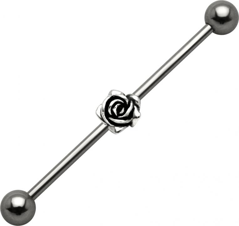 Industrial Piercing  Rose Stahl Barbell Ohr Schmuck mit Motiv