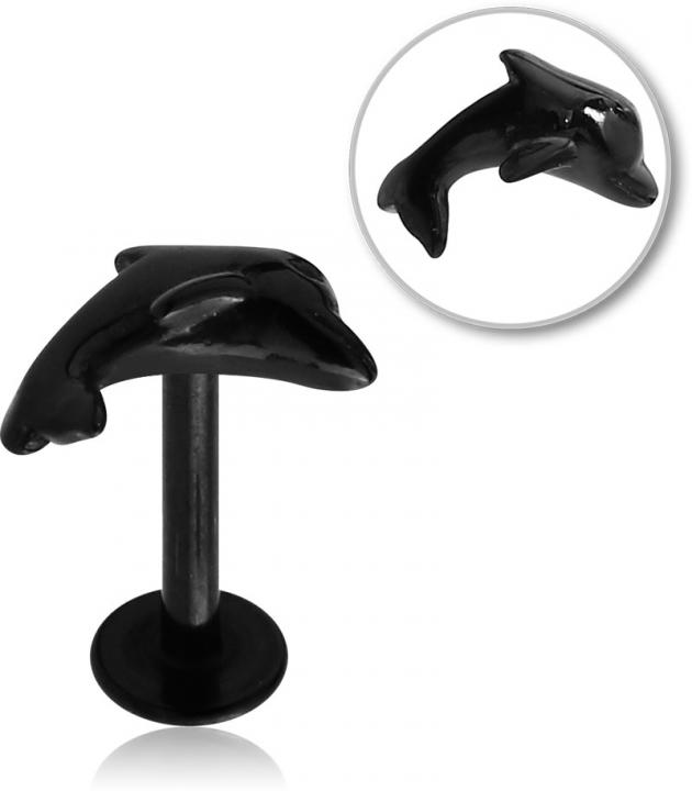 Stahl Piercing schwarz Motiv Delfin nur Aufsatz oder mit Barbell oder Labret (wählbar)