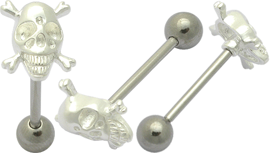 Zungenpiercing Barbell Totenkopf Silber Motiv Stahl o Titan 1.6