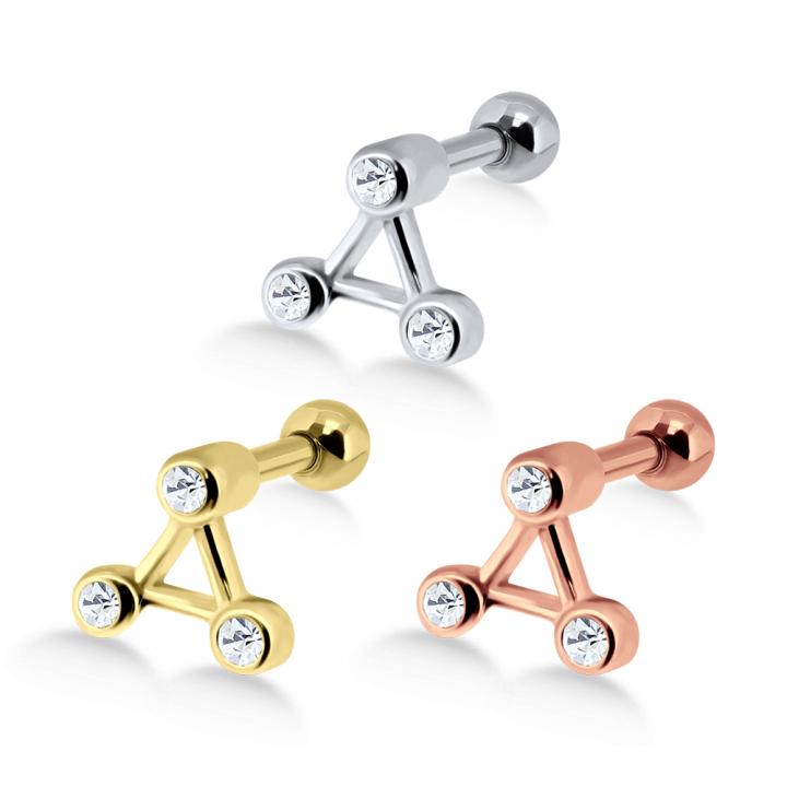 Helix Tragus Piercing 3 Kristalle silberfarbig goldfarbig roségoldfarbig