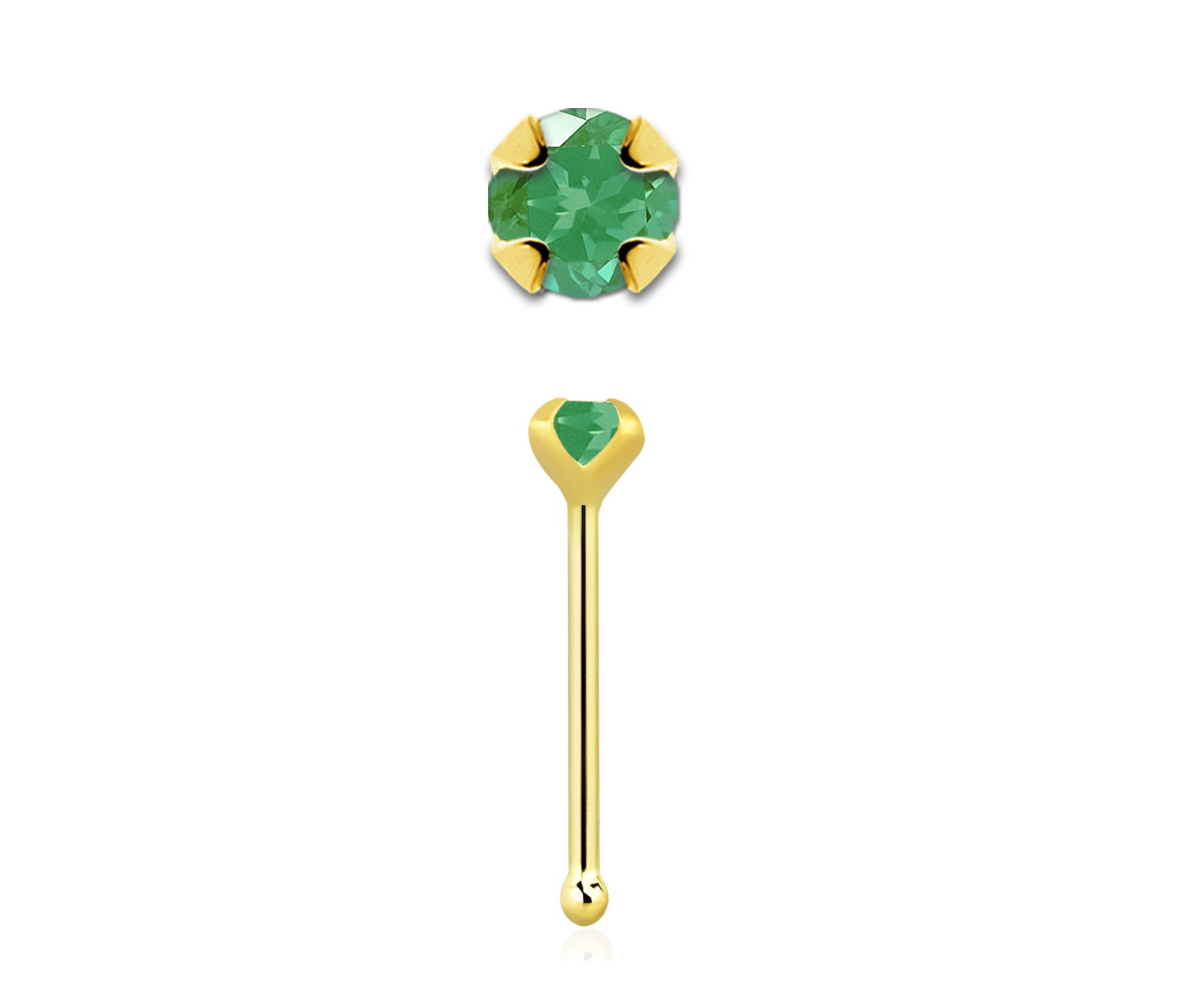 14karat Echtgold Gelbgold Nasenstecker Pin echter Smaragd mit Geschenkbox