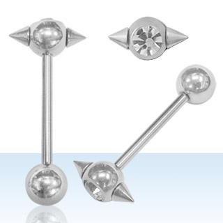 Zungenpiercing Barbell Spinner mit Spitzen Kristall Kugel Stahl Hantel