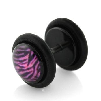 Piercing Fake Ohr Plug Zebra pink UV-Motiv Stahl Ohrstecker