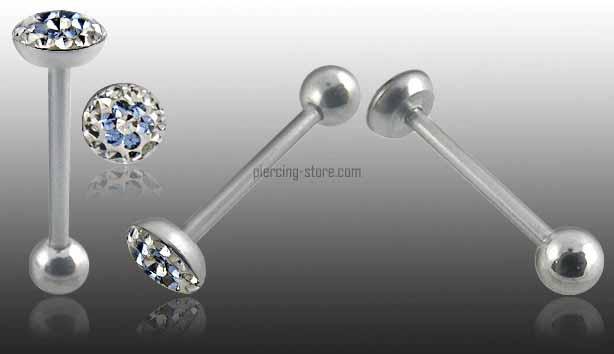 Zungenpiercing Barbell Blume Multi Kristall weiß/blau 1,6 x 16 mm