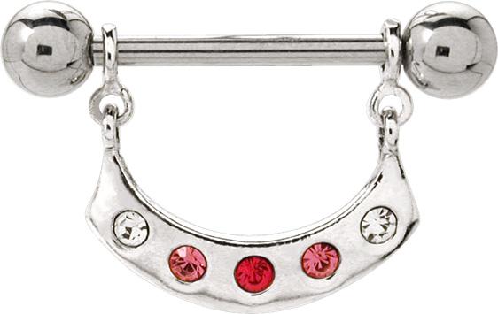 Brustwarzenpiercing Kristall Schild Rot/Rosa/Weiß mit Barbell Nipple